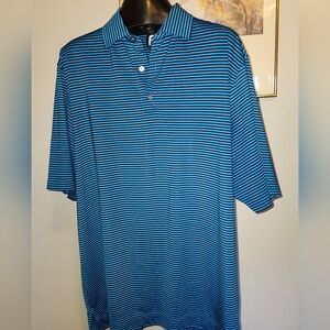FootJoy FJ Golf Polo Men's Size Large Shirt Golf Logo Blue & Black Striped